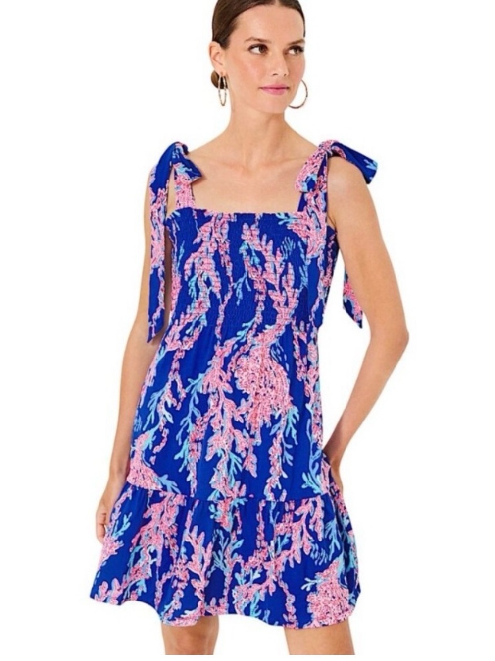 Perfect like new LILLY PULITZER KAILUA SMOCKED DRESS BOREALIS  BLUE SWIM ON OVER